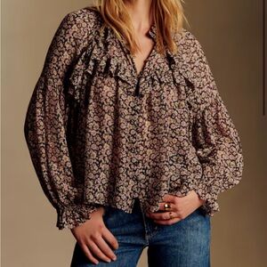 Sezane Black and Pink Floral Blouse